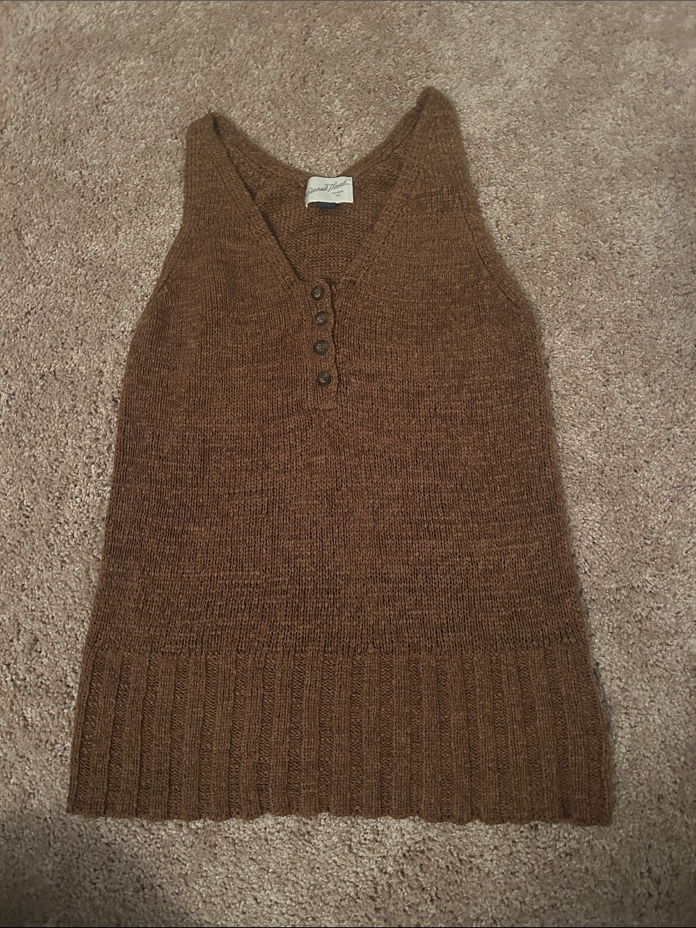 Universal Thread Brown Knit V-Neck Button Tank